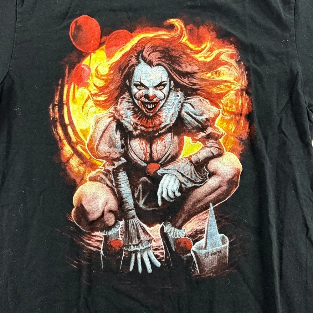 Tee Villain IT Pennywise T Shirt Mens Medium Black Excellent Horror Graphic Tee